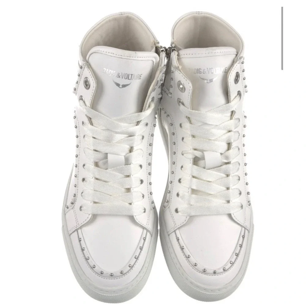 Zadig & Voltaire Womens ZV1747 Flash High Top Sneakers White Leather Studded NEW